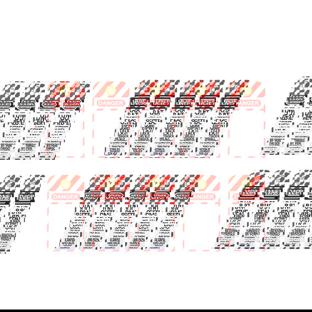 Safety & Facility Tags; Legend: DO NOT OPERATE EQUIPMENT LOCK-OUT THIS TAG & LOCK TO BE REMOVED ONLY BY THE PERSON SHOWN ON BACK (Side 1); EQUIPMENT LOCKED OUT BY DATE (Side 2) ; Material: Unrippable Vinyl ; Language: English ; Double Sided: Yes